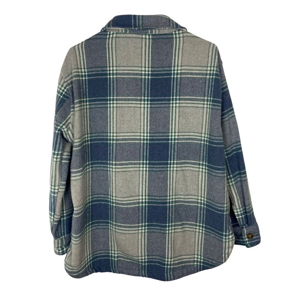 Members Mark Plaid Shacket Womens Small Everglade Blue Grey Button Front Jacket - Picture 2 of 10